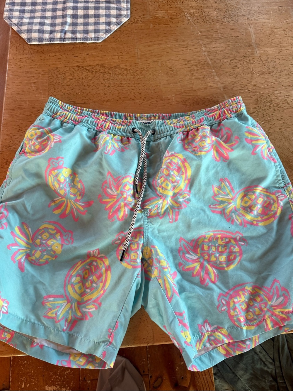 Magic Men's Aqua Swim Trunks with Pink & Yellow Pineapple Print